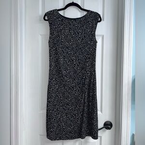 LOFT Black and White Ruched Sheath Midi Dress